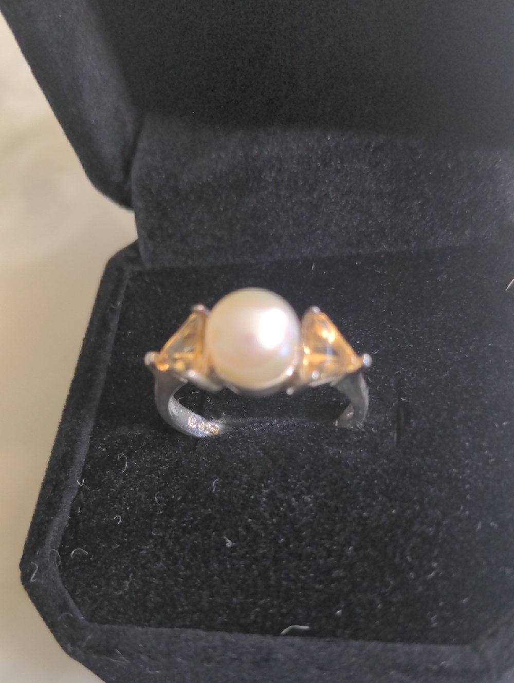New Pearl & Citrine Gemstone Ring - Sterling Silver, Genuine,  Size 7, Round